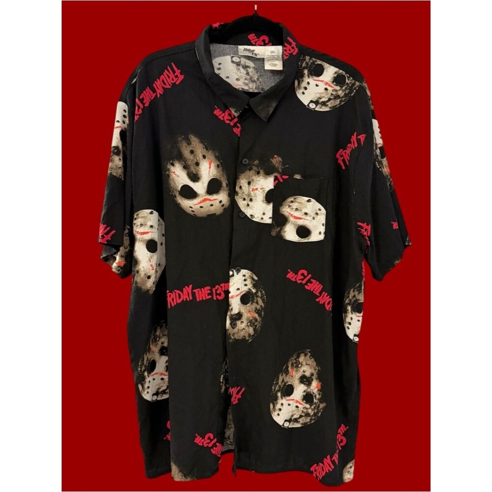 Friday the 13th Jason Voorhees Hockey Mask Graphic Button Down Shirt - 2XL